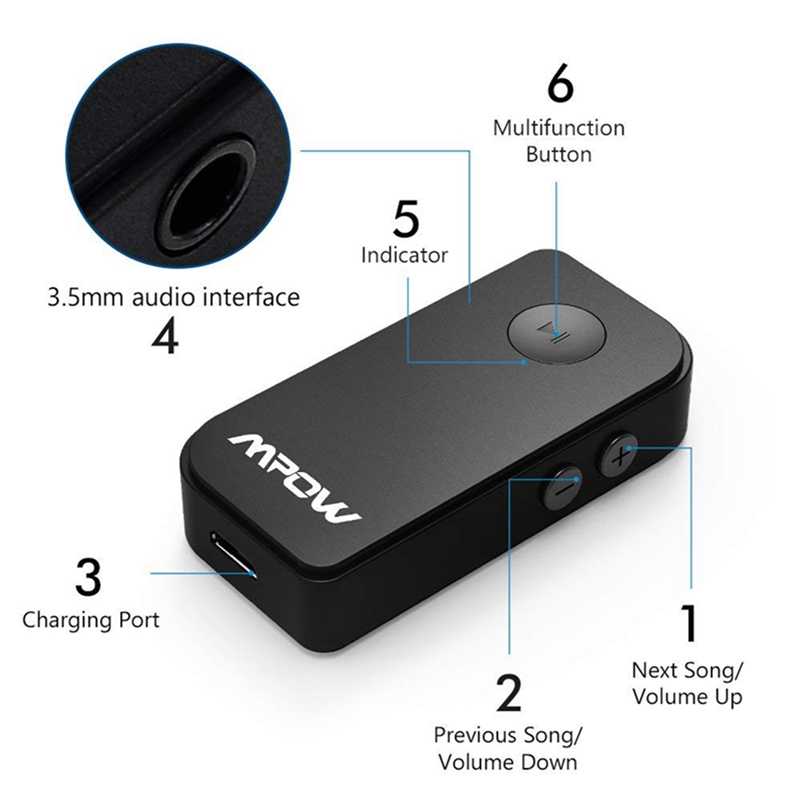 MPOW Wireless Bluetooth 4.1 Mini AUX 3.5mm Receiver Streaming Audio Adapter Mic 