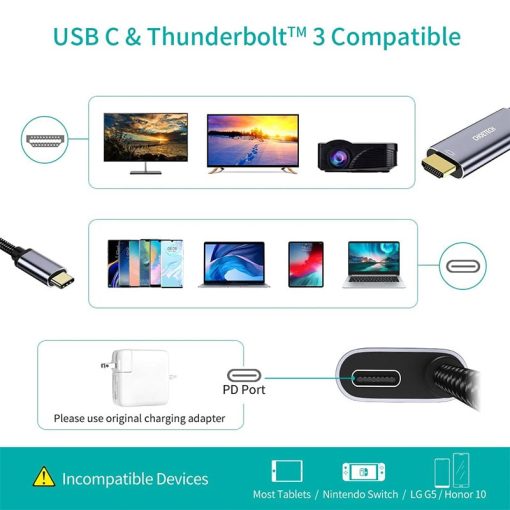 Buy Original Choetech USB Type C To HDMI Cable With 60W Power Delivery Charging Port in Pakistan