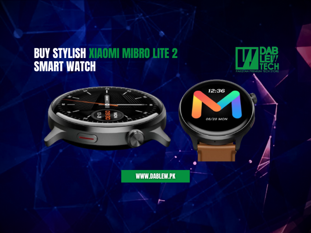 Buy Stylish Xiaomi Mibro Lite 2 Smart Watch Are you looking to Buy Stylish Xiaomi Mibro Lite 2 Smart Watch? Then you're at the right place! Xiaomi leads the wearable tech revolution with the Xiaomi Mibro Lite 2 Smart Watch Global Edition. Boasting cutting-edge technology and advanced features, it seamlessly merges style and functionality for modern tech enthusiasts. In addition, its sleek design and vibrant 1.3-inch AMOLED screen offer immersive visuals, perfect for notifications, fitness tracking, and customizable watch faces, ensuring a delightful user experience. Additionally, the Mibro Lite 2 excels with Bluetooth calling, enabling hands-free communication directly from the wrist, ensuring uninterrupted connectivity while on the move. Its integrated microphone and speaker deliver clear calls for a seamless communication experience. Moreover, doubling as a health and fitness companion. It features sensors like heart rate, SpO2 monitor, and sleep tracker for round-the-clock health monitoring. Real-time data on heart rate and SpO2 levels offer valuable insights into well-being. While the sleep tracker provides detailed sleep analysis, aiding users in enhancing sleep quality. The Mibro Lite 2 offers diverse sports modes for varied workouts like running, cycling, and yoga, accurately monitoring metrics like steps, distance, and calories burned. Its IP68 water and dust resistance guarantee durability, ideal for intense workouts and swimming. Furthermore, seamless integration with Xiaomi's app centralizes fitness data, allowing users to set goals, track progress, and gain personalized insights, ensuring motivation throughout their fitness journey. Buy Xiaomi Mibro 2 From Dab Lew Tech Pakistan Elevate your tech game and embrace innovation by purchasing the Xiaomi Mibro Lite 2 Smart Watch Global Edition from Pakistan's premier tech destination, Dab Lew Tech. Renowned for its commitment to offering cutting-edge gadgets and unparalleled service, Dab Lew Tech stands as the go-to store for tech enthusiasts seeking quality and reliability. With our extensive range of products and a reputation for delivering genuine items, purchasing the Xiaomi Mibro Lite 2 from Dab Lew Tech ensures not just a smartwatch but an assurance of authenticity, superior customer service, and a seamless shopping experience. Experience the future of wearable technology with the convenience and assurance that Dab Lew Tech promises to deliver.