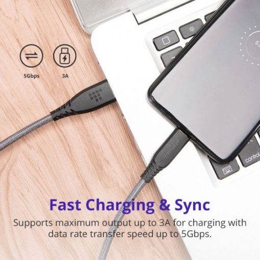 Tronsmart TAC02 6ft USB-C to USB-A 3.0 Nylon Braided Fast Charging Cable - Image 3