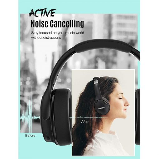 Mpow H19 IPO Active Noise Cancelling Headphones, Wireless Over Ear Bluetooth Headphones with CVC 8.0 Mic，Hi-Fi Deep Bass, Fast Charge, 35H Playtime,Comfortable Fit for Home Office, Travel - Image 6