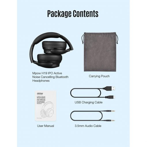 Mpow H19 IPO Active Noise Cancelling Headphones, Wireless Over Ear Bluetooth Headphones with CVC 8.0 Mic，Hi-Fi Deep Bass, Fast Charge, 35H Playtime,Comfortable Fit for Home Office, Travel - Image 7