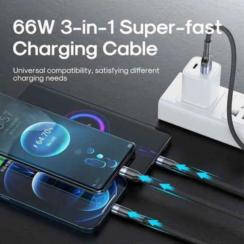 Buy Original Joyroom 66W 3 in 1 Super Fast Charging Cable 1.2m in Pakistan