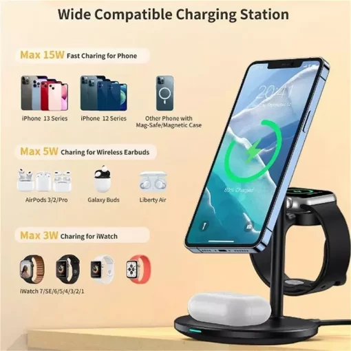 Choetech T585-F 3in1 Magnetic MagSafe Wireless charger station for Phones, iPhone 12/13/14/15 series, AirPods Pro and iwatch - Black - Image 5