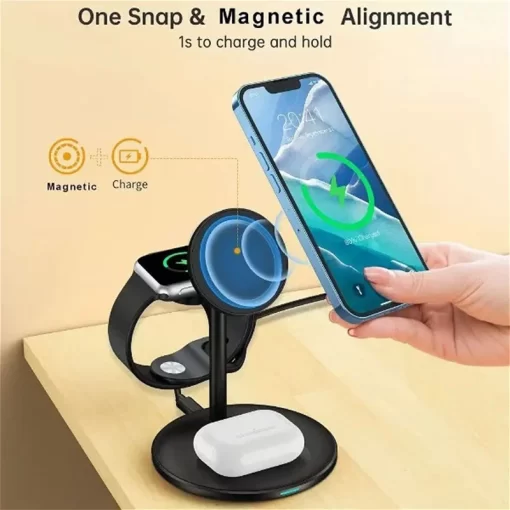 Choetech T585-F 3in1 Magnetic MagSafe Wireless charger station for Phones, iPhone 12/13/14/15 series, AirPods Pro and iwatch - Black - Image 3