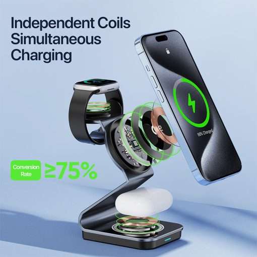 Duzzano W21 QI2 3 in 1 Transparent 15W Magnetic Magsafe Compatible Wireless Charger Stand for Phones, Airpods &  Apple Watch - Image 3