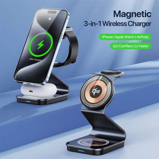 Duzzano W21 QI2 3 in 1 Transparent 15W Magnetic Magsafe Compatible Wireless Charger Stand for Phones, Airpods &  Apple Watch - Image 7