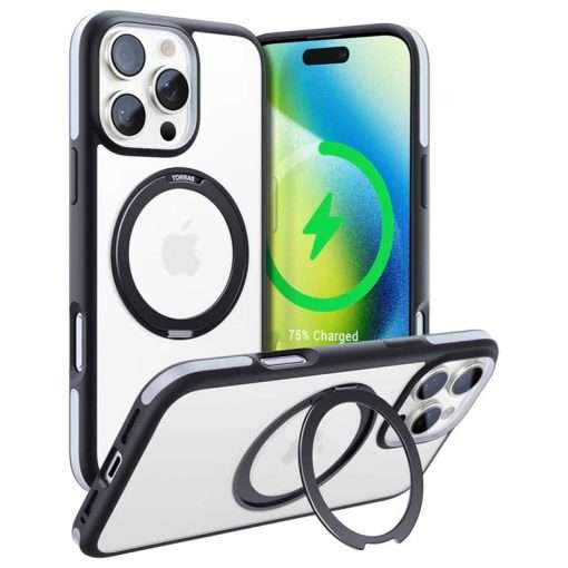 Torras Ostand R Fusion Series MagSafe Compatible Case for iPhone 16 Pro Max – Black - Image 4