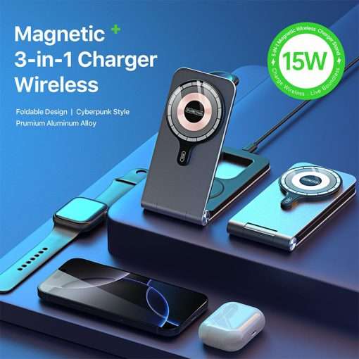 Duzzona Foldable 3in1 15W Magnetic Wireless Charger Stand - Image 3