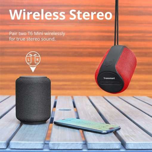 Tronsmart T6 Mini Upgraded Bluetooth Speaker TWS Speakers IPX6 Wireless Portable Speaker with 360 Degree Surround Sound, Voice Assistant - RED - Image 6