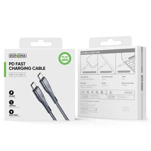 Duzzona PD 65W USB C to USB C Cable 300cm - Grey - Image 8