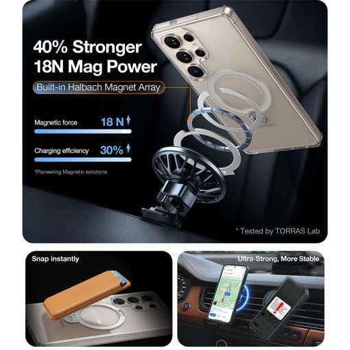Torras Ostand Spin Magnetic (MagSafe Compatible) Series Phone Case for Samsung Galaxy S25 Ultra – Gold - Image 7