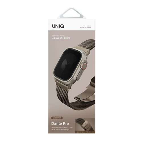 UNIQ Dante Pro Apple Watch Series 1-10 SE/SE2 & Ultra/2 Mesh Steel Strap 49/46/45/44MM – Gold - Image 3