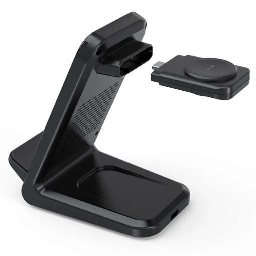 Choetech 15W 4-in-1 Wireless Charger Stand for Apple and Samsung Watch - Black - Image 3