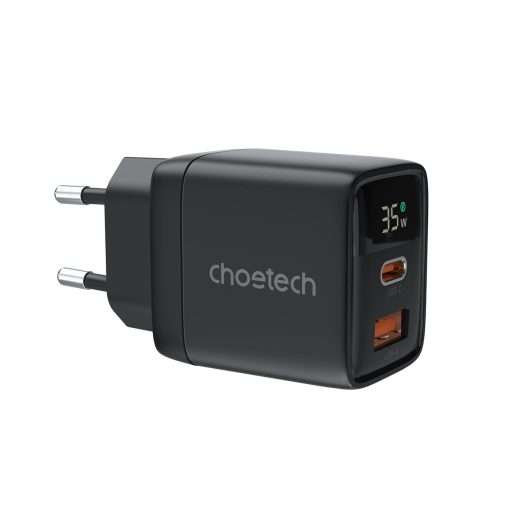 Choetech 35W Gan Wall Charger 2x USB-C PD with Display – Black - PD6052