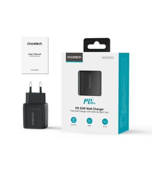 Choetech 35W Gan Wall Charger 2x USB-C PD with Display – Black - PD6052 - Image 9