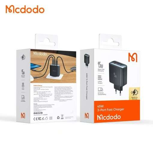 Mcdodo 45W 3-Port Fast Charger EU - CH-4860 - Black - Image 7