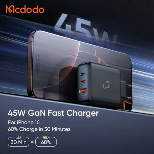 Mcdodo 45W 3-Port Fast Charger EU - CH-4860 - Black - Image 6