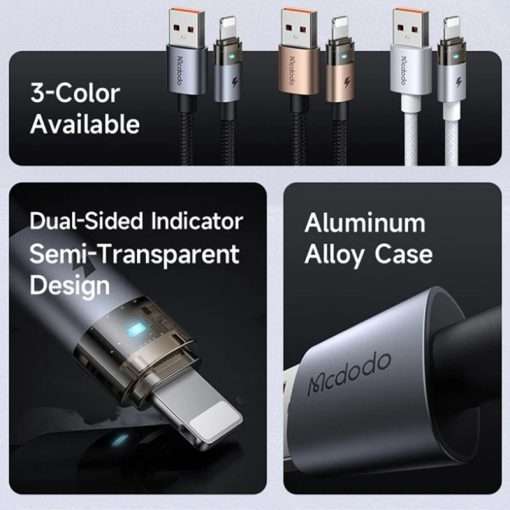 Mcdodo Transparent USB-A to Lightning Cable with LED 1.2m - Black - Image 7