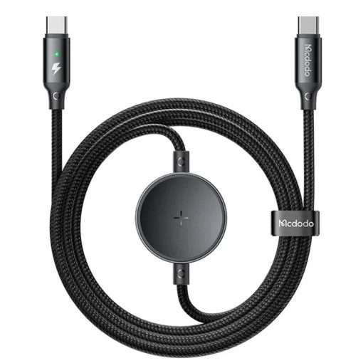 Mcdodo 60W 2in1 Type-C to Type-C Charging Cable with Wireless Charger for Samsung Watch - CA-4170 - Black - Image 2