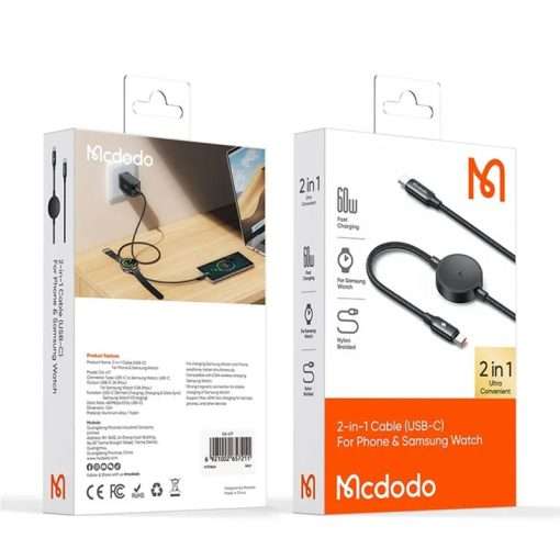 Mcdodo 60W 2in1 Type-C to Type-C Charging Cable with Wireless Charger for Samsung Watch - CA-4170 - Black - Image 9