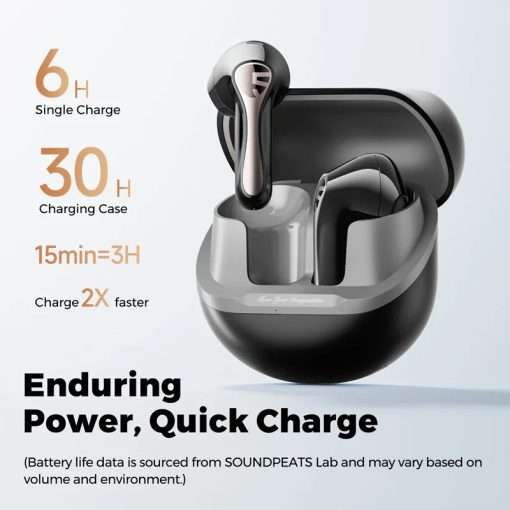 SoundPEATS Air5 Lite Wireless Earbuds with Hi Res Audio, Bluetooth 5.4 Semi in Ear Earphones, 13mm Drivers, LDAC Codec, 30 Hrs Fast Charge - Black - Image 6