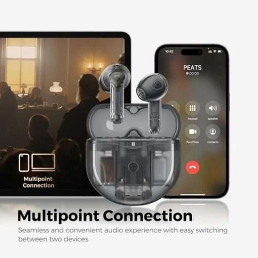 SoundPEATS Air4 True Wireless Earbuds with Snapdragon AptX Adaptive Lossless Bluetooth 5.3 Earbuds with Boost Bass, Multipoint Connection, 6-Mics - Transparent Black - Image 6