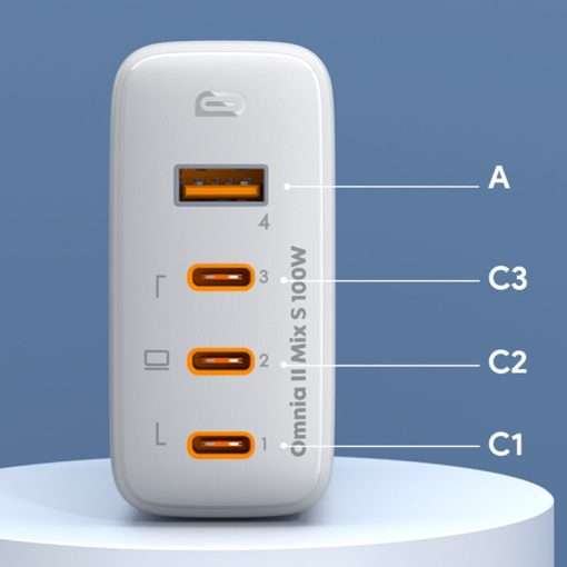 Aukey 4 Port 100W PD Super Fast Charging Wall Charger - PA-B7S - White - Image 5