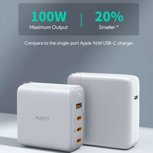 Aukey 4 Port 100W PD Super Fast Charging Wall Charger - PA-B7S - White - Image 4