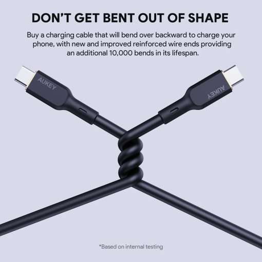Aukey Circlet Blink 100W Silicone USB-C to USB-C Cable 1.8m - CB-SCC102 - Image 3