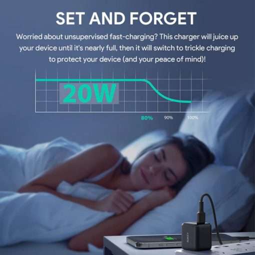 Aukey Omnia II Mini 20W USB-C PD Wall Charger, Ultra-Compact and Portable - (PA-B1T) - Black - Image 6