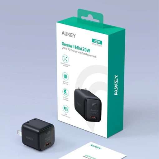 Aukey Omnia II Mini 20W USB-C PD Wall Charger, Ultra-Compact and Portable - (PA-B1T) - Black - Image 7